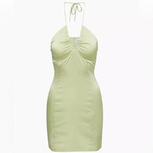 Aritzia Sunday  Best Satin Gidget Halter Dress in Sagebrush Green Size 8